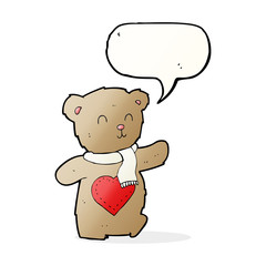 cartoon teddy bear with love heart with speech bubble