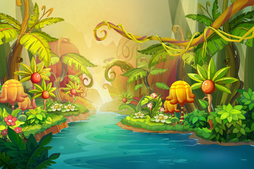 Creative Illustration and Innovative Art: Fairy River Scene Design. Realistic Fantastic Cartoon Style Artwork Scene, Wallpaper, Story Background, Card Design   © info@nextmars.com
