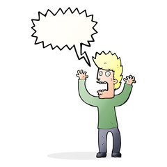 cartoon terrified man with speech bubble