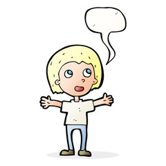 cartoon happy person with speech bubble