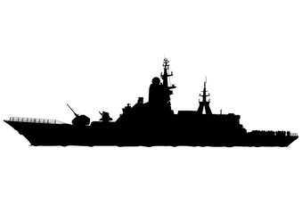 Fototapeta premium Silhouette of a large warship on a white background