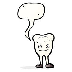 cartoon happy tooth with speech bubble