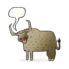 cartoon hairy cow with speech bubble