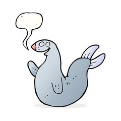 cartoon happy seal with speech bubble