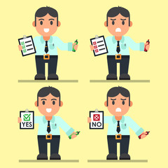 Cute Cartoon Office Workers with Checklist.