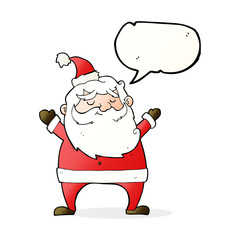 jolly santa cartoon with speech bubble