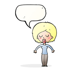 cartoon woman with closed eyes with speech bubble
