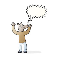 cartoon wolf man with speech bubble