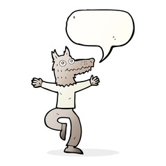 cartoon wolf man with speech bubble