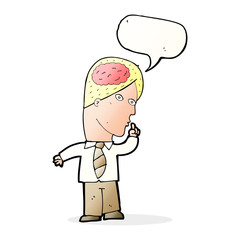 cartoon businessman with huge brain with speech bubble