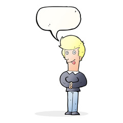 cartoon man sticking out tongue with speech bubble