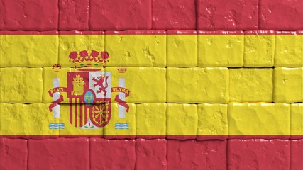 Brick wall with painted flag of Spain