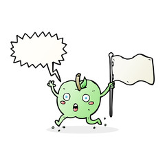cartoon funny apple with flag with speech bubble