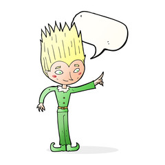 cartoon magic christmas elf with speech bubble