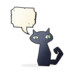 cartoon black cat with speech bubble