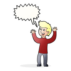 cartoon happy man with speech bubble