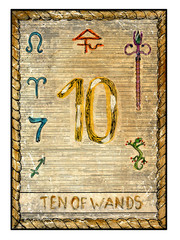 The old tarot card. Ten of Wands
