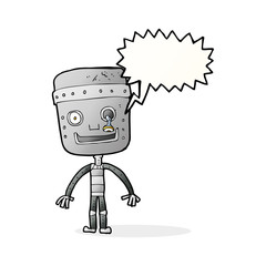 cartoon funny robot with speech bubble