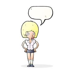 cartoon woman with hands on hips with speech bubble