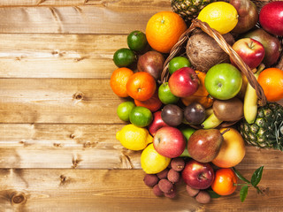 Fruit background with basket.