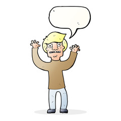 cartoon terrified man with speech bubble