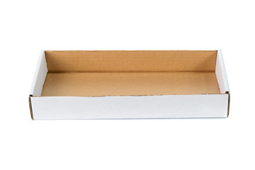 Open cardboard tray or brown paper tray isolated with soft shado