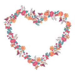 Floral heartshaped wreath made of wildflowers