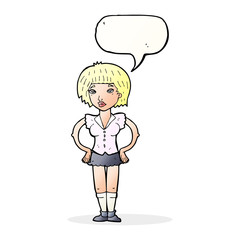 cartoon woman with hands on hips with speech bubble