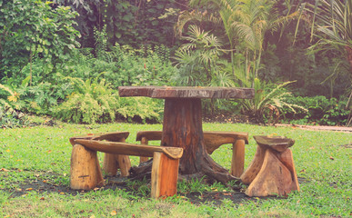 Picnic place in forest , Vintage Style