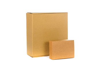 Closed two big and small cardboard Box or brown paper box isolat