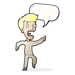 cartoon terrified man with speech bubble