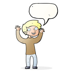 cartoon happy man with speech bubble