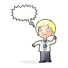 cartoon school boy answering question with speech bubble