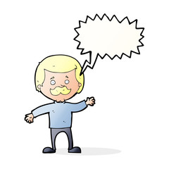 cartoon dad waving with speech bubble