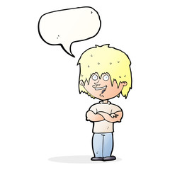 cartoon happy man with speech bubble