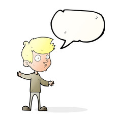 cartoon curious boy with speech bubble