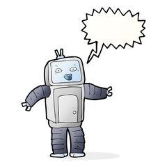 funny cartoon robot with speech bubble