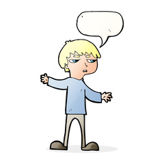 cartoon annoyed boy with speech bubble