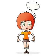 cartoon pretty girl with speech bubble