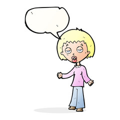 cartoon tired woman with speech bubble