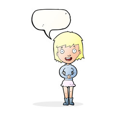cartoon excited woman with speech bubble