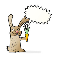 cartoon rabbit with carrot with speech bubble