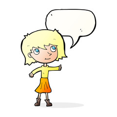 cartoon happy girl with speech bubble