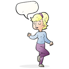 cartoon dancing woman with speech bubble