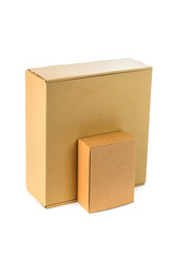 Closed two big and small cardboard Box or brown paper box isolat