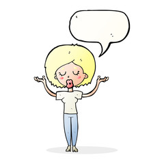 cartoon peaceful woman with speech bubble