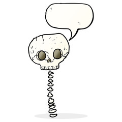 cartoon spooky skull and spine with speech bubble