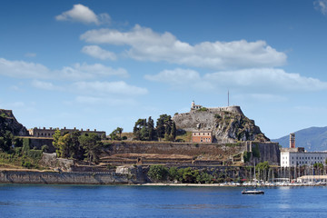 Naklejka premium old fortress and marine Corfu town Greece