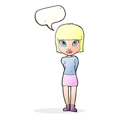 cartoon woman standing with speech bubble