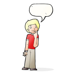 cartoon boy wondering with speech bubble